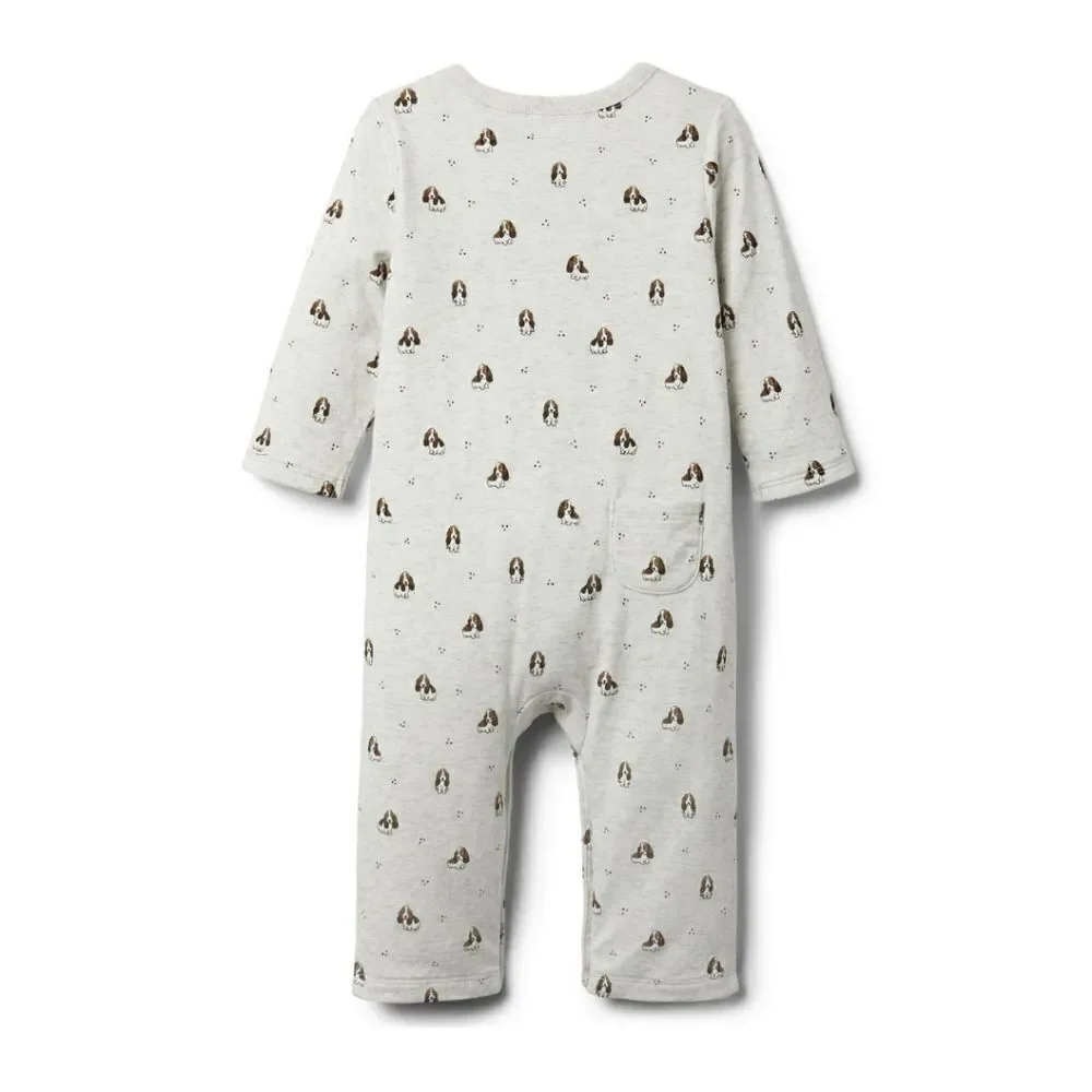 𝅺Janie and Jack Baby Puppy One‎ Piece Romper Cookies and Cream Puppy Print